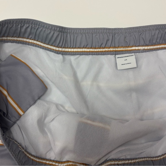 Amazon Essentials Men’s Swim Trunks XXL | Gray with Yellow Stripes - Picture 2 of 4